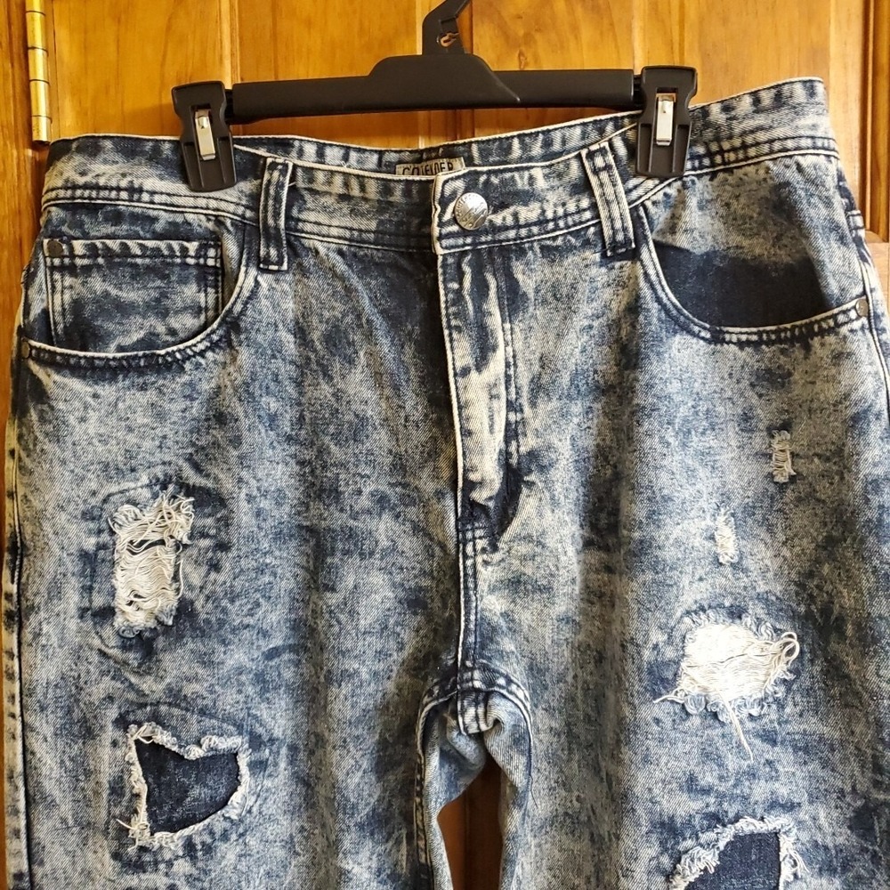 Contender‎ 38x34 Jeans Mens Blue Acid Wash Distressed Patchwork Streetwear Denim